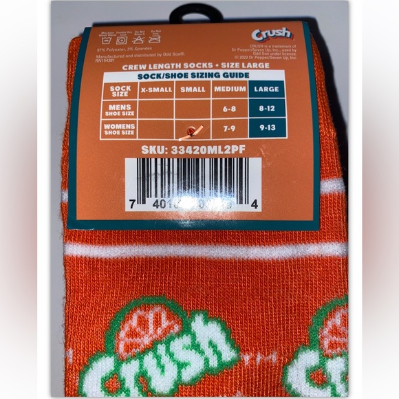 Grape Orange Crush Soda Crew Socks 2 Pair Men8-12 Women9-13 Purple Orange w Logo - Picture 4 of 11
